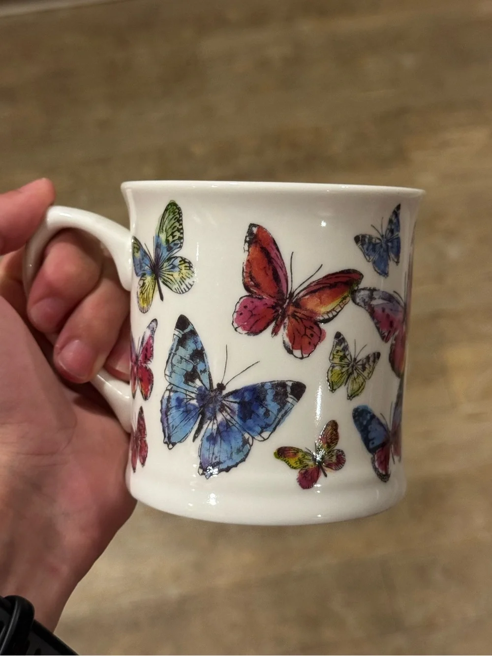 NEW Cooksmart England Fine China Butterfly Print White Ceramic Coffee Mug